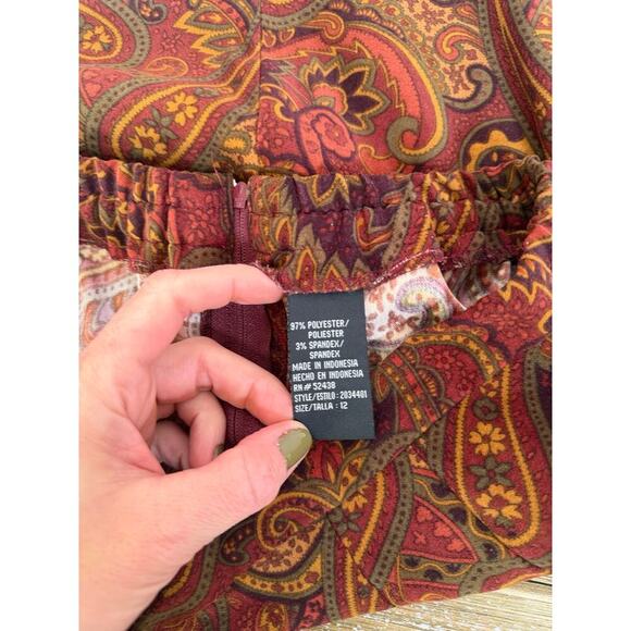 Vintage Midi Skirt Paisley Burgundy Rust Womens 1990s Size 12 Boho Cottagecore - Picture 5 of 8